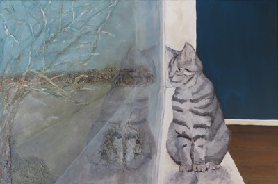 Winterreflectie - 2024, acrylverf, papier, acrylaatkit op doek, 40x60cm (Thema Binnen Buiten)